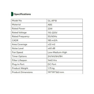 دستگاه تصفیه کننده هوا خانگی 3 مرحله ای گرین لاین مدل GL-AP18