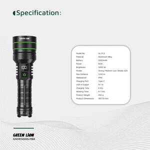 چراغ قوه دستی گرین لاین مدل GNHR3000LMBK با نور مهتابی