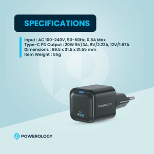 شارژر دیواری 20 وات پاورولوجی مدل PWCUQC015