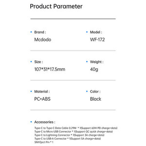 کابل تبدیل USB-C/USB به لایتنینگ/USB-C/MicroUSB مک‌دودو مدل WF-1720 طول 0.3 متر