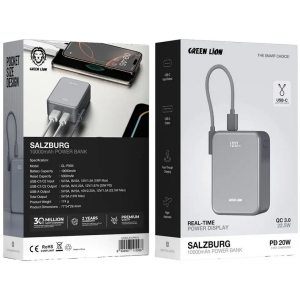 پاور بانک گرین لاین GREEN LION SALZBURG ظرفیت 10000 میلی آمپر ساعت مدل GL-PX85
