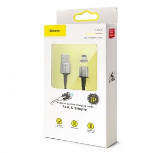 کابل آهنربایی طول 2 متر لایتنینگ بیسوس Baseus مدل Lightning Zinc Magnetic Cable 2m/1.5A CALXC-B01