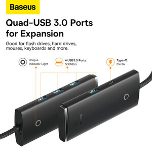 هاب 4 پورت USB -C باسئوس مدل Lite Series - WKQX03040 1m