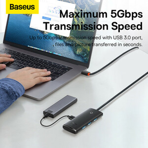 هاب 4 پورت USB -C باسئوس مدل Lite Series - WKQX03040 1m