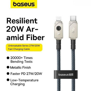 کابل تبدیل USB-C به لایتنینگ بیسوس مدل Aramid Fiber Braiding 20W طول 1 متر
