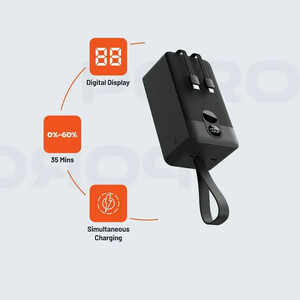 پاوربانک پرودو مدل Integrated Cables ظرفیت 50000 میلی آمپر بر ساعت