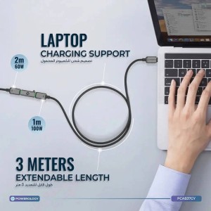 کابل دوتایی 2 سر تایپ سی پاورولوژی به همراه تبدیل مدل Powerology Argos pcab37gy
