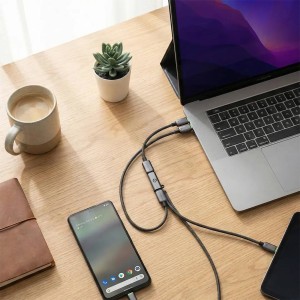 کابل دوتایی 2 سر تایپ سی پاورولوژی به همراه تبدیل مدل Powerology Argos pcab37gy