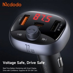 شارژر فندکی 3پورت 72وات با قابلیت تماس و پخش موسیقی مک دودو مدل CC-5950