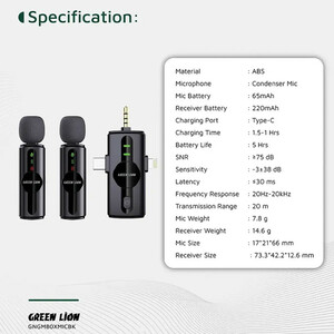 ست میکروفن بی سیم گرین لاین مدل GM-80X با درگاه اتصال لایتنینگ/AUX/USB-C