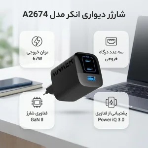 شارژر دیواری 67 وات انکر مدل A2674 - دو پین.webp