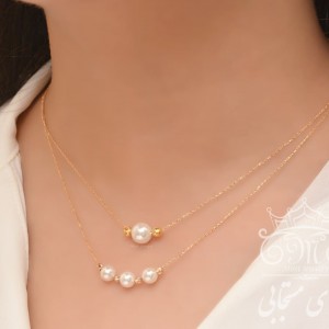 گردنبند طلای مالتی لایر مروارید و گوی البرنادو