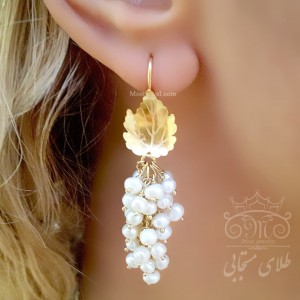 گوشواره طلای مروارید شاخه انگوری
