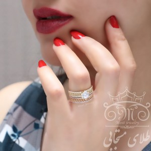حلقه و پشت حلقه طلای بافت  آیسان