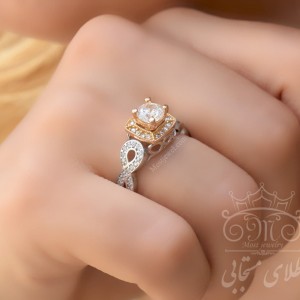 انگشتر طلای سولیتر پایه جواهر بی نهایت آیسان