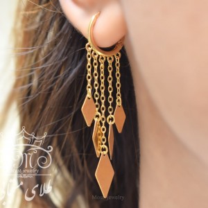 گوشواره طلای روکو زنجیری لوزی