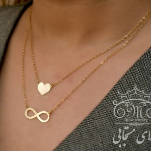 گردنبند طلای دولایه قلب و بی نهایت