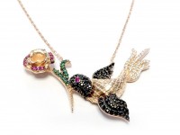 اویز نقره طرح پرنده و گل