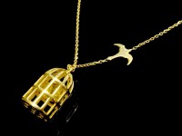 آویز طلا طرح قفس و پرنده