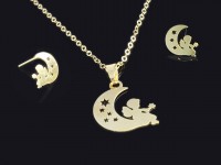 نیم ست طلای ظریف لیزری طرح ماه و فرشته