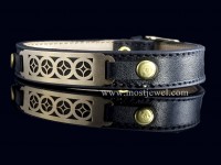 دستبند طلا و چرم طرح اسلیمی