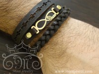 دستبند طلا و چرم اسم احسان