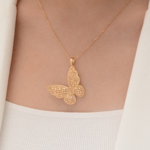 آویز گردنبند طلا 18 عیار زنانه مدل پروانه فیوژن ایوا