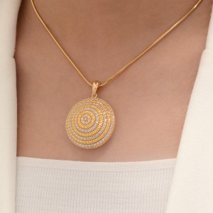 آویز گردنبند طلا 18 عیار زنانه مدل گرد دو رنگ تراش آوا