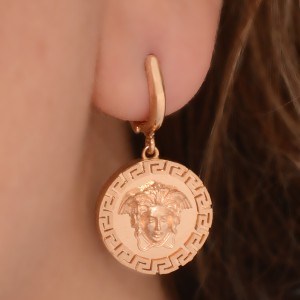 گوشواره طلا 18 عیار زنانه طلای مستجابی مدل رومی ورساچه آینه ای