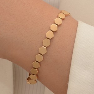 دستبند طلا 18 عیار زنانه طلای مستجابی مدل شش ضلعی