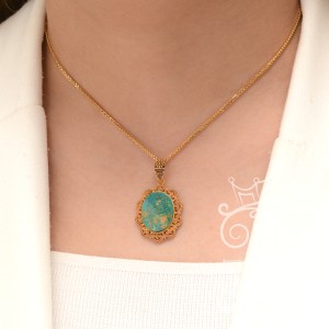 آویز گردنبند طلا 18 عیار زنانه طلای مستجابی مدل فیروزه