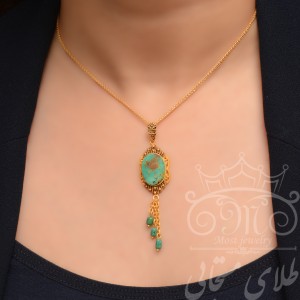 آویز گردنبند طلا 18 عیار زنانه طلای مستجابی مدل فیروزه ای