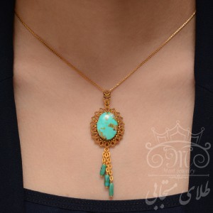 آویز گردنبند طلا 18 عیار زنانه طلای مستجابی مدل  لوزی و فیروزه