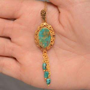 آویز گردنبند طلا 18 عیار زنانه طلای مستجابی مدل فیروزه و گندم