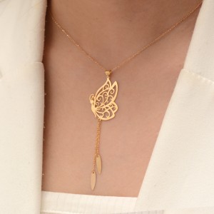 آویز گردنبند طلا 18 عیار زنانه طلای مستجابی مدل پروانه
