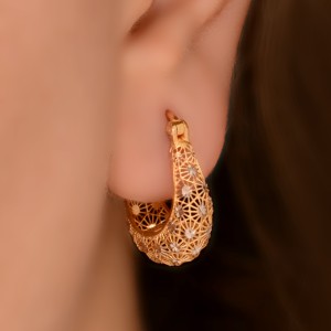 گوشواره طلا 18 عیار زنانه طلای مستجابی مدل کشکولی کد 69