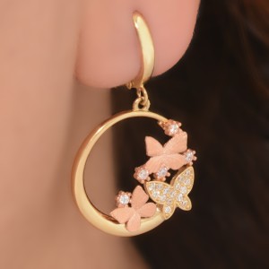 گوشواره طلا 18 عیار زنانه طلای مستجابی مدل گل و پروانه ورسای کد 167082