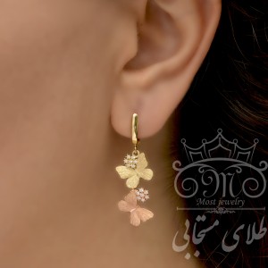 گوشواره طلا 18 عیار زنانه طلای مستجابی طرح گل و پروانه مدل 670145