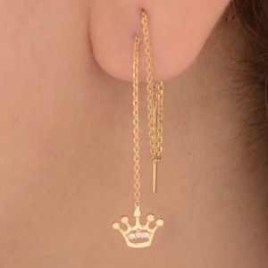 گوشواره طلا 18 عیار زنانه طلای مستجابی مدل بخیه ای تاج کد 38