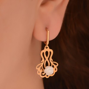 گوشواره طلا 18 عیار زنانه طلای مستجابی مدل اسلیمی گل رز صدف کد 1