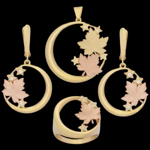 نیم ست طلا 18 عیار زنانه طلای مستجابی مدل برگ کد 03