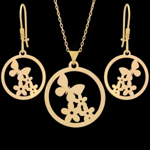 نیم ست طلا 18 عیار زنانه طلای مستجابی مدل گل و پروانه کد 04