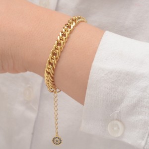 دستبند طلا 18 عیار زنانه طلای مستجابی مدل سیسیل چشم نظر کد 6753