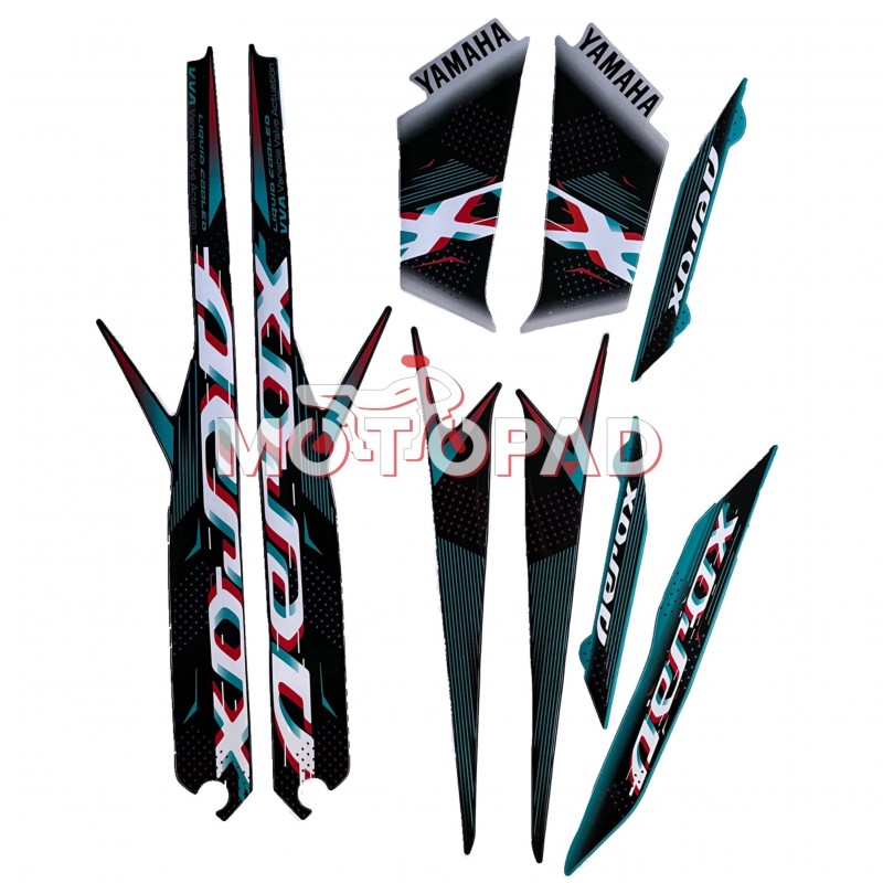 برچسب کامل بدنه موتورسیکلت یاماها Aerox 2024 مدل فیروزه ای - نقره ای