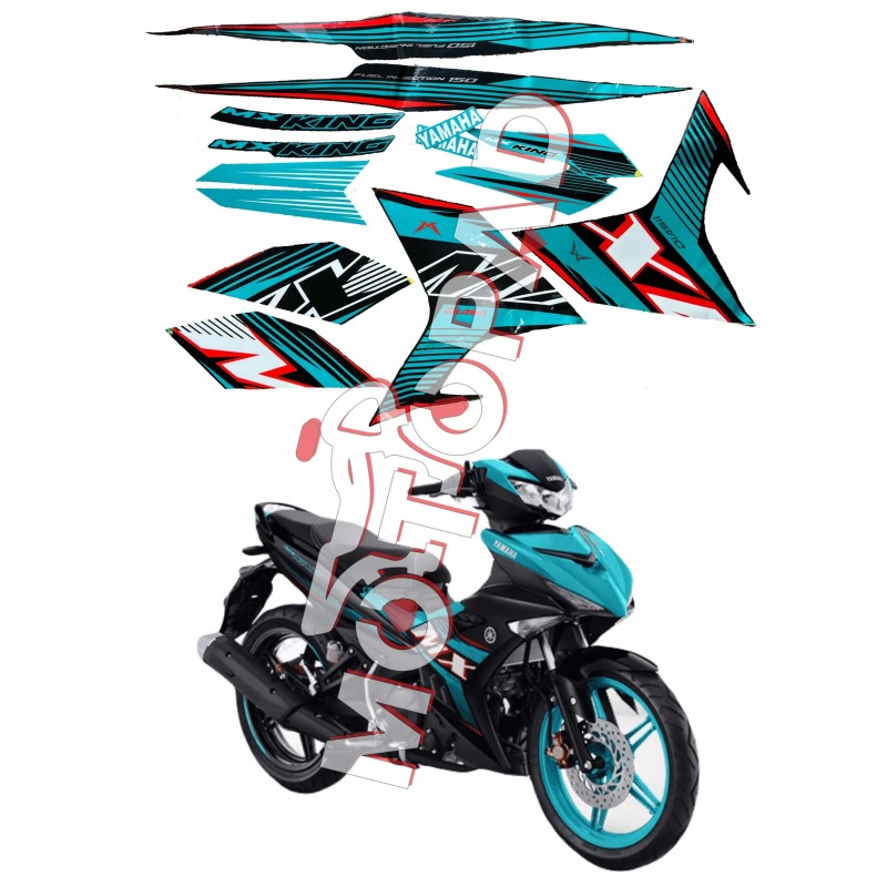 برچسب کامل بدنه موتورسیکلت یاماها MX King مدل آبی فیروزه ای