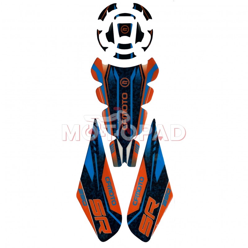 پد کامل باک ژله ای موتورسیکلت CF Moto Race مدل آبی-نارنجی