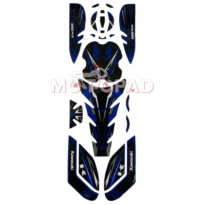 پد کامل باک ژله ای موتورسیکلت Kawasaki ZX25R مدل مشکی - آبی