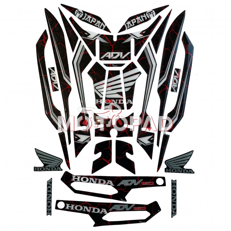 پد کامل بدنه ژله ای موتورسیکلت Honda ADV 150 مدل مشکی رگه قرمز