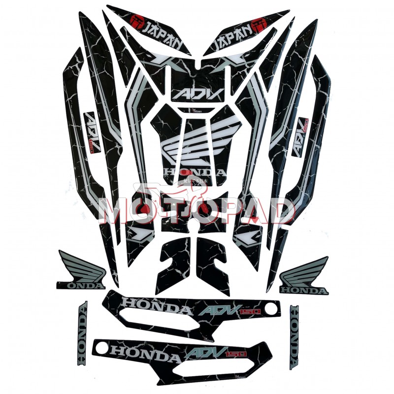 پد کامل بدنه ژله ای موتورسیکلت Honda ADV 150 مدل مشکی رگه سفید