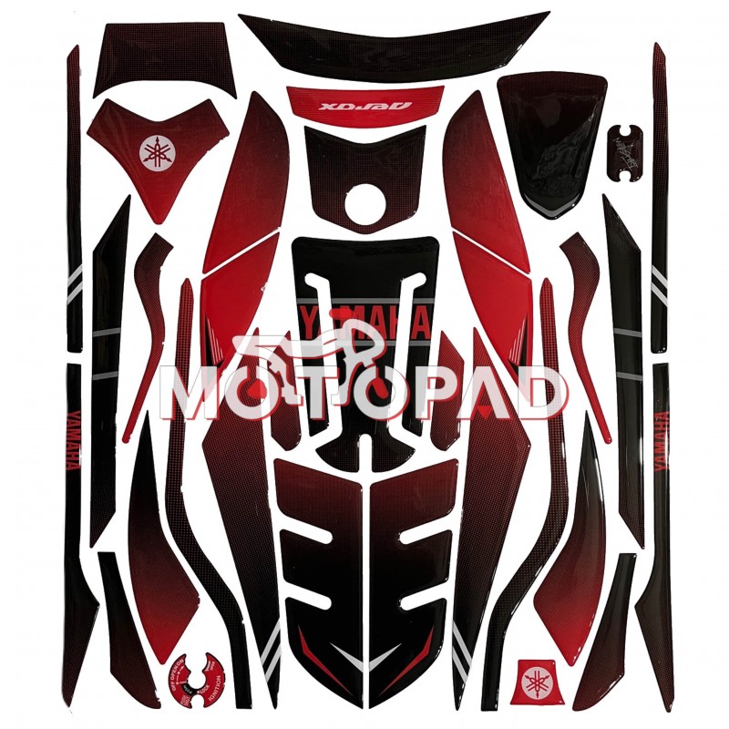 پد کامل بدنه ژله ای موتورسیکلت yamaha Aerox 155 مدل مشکی کربن قرمز